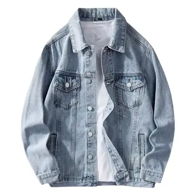 Men Korean Style Dark Denim Jacket Casual Work Top