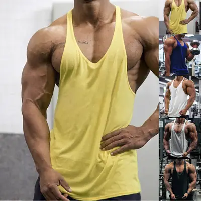 Men Cotton Vest Summer Fitness Running Thin Strap Solid Color