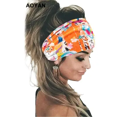 Printed Sweat-Absorbent Women's Headbands with Wide Edges