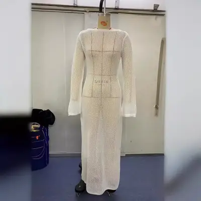 New Knitted Long-sleeve Backless Dress for Women
