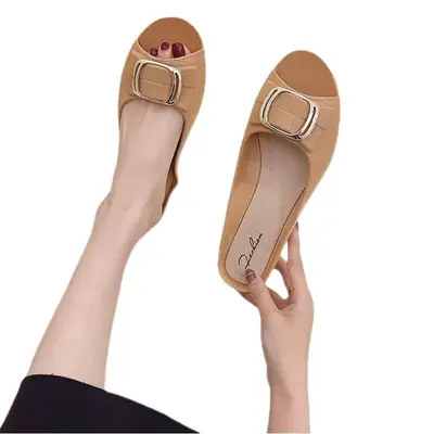Black Square Buckle Half Slippers for Women