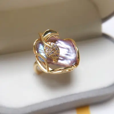 Natural Pearl Ring with 18K Gold & Colorful Baroque Design