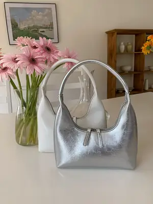 French Silver Texture Shoulder Bag Women Summer Niche
