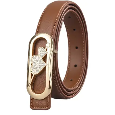White Heart-Shaped Leather Belt with Gold Buckle