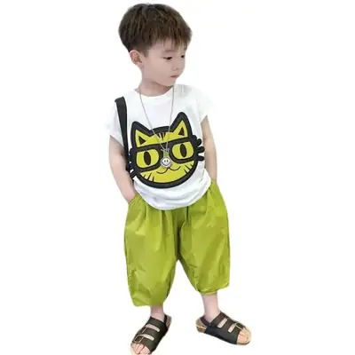 Boys Cartoon Cat T-Shirt Cropped Pants 26 Summer