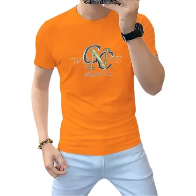 Men's Hot Drilling Letter T-Shirt Yellow European