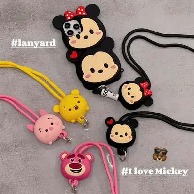 Cute Cartoon Crossbody Phone with Card Hanging Chain Rope