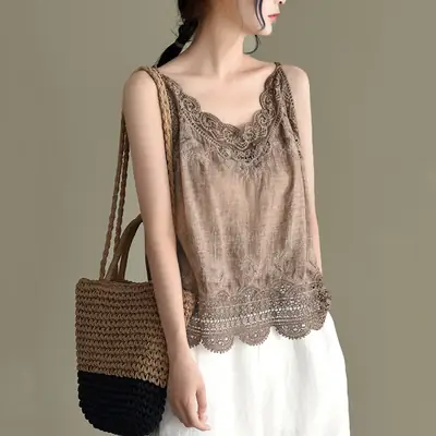 Women's Hollow Embroidered Lace Vest Sleeveless Top