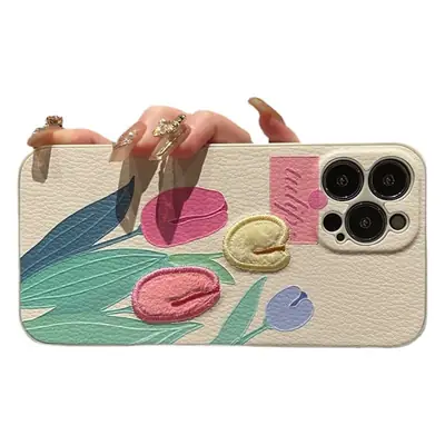 Tulip Embroidered Leather Mobile Case for iPhone 14