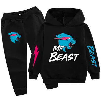 Kids Hoodie Sweatshirt Set Green Black Mr Beast Cartoon