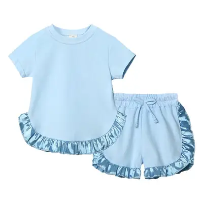 2025 Summer Girls' Grey Lace Shorts Set
