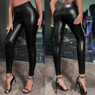 High Waist Imitation Leather Leggings European and American Sexy Leggings Amazon Foreign Trade Leather Pants Night Shop Patent Leather Pants for Women