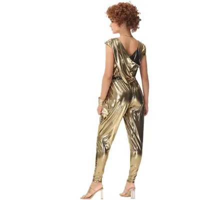 Gold Metallic Disco Jumpsuit for Women M-XL
