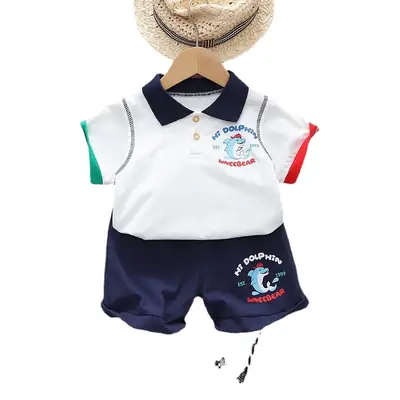 Boys Striped POIO Shirt Set Dolphin Summer Short Sleeve 2023