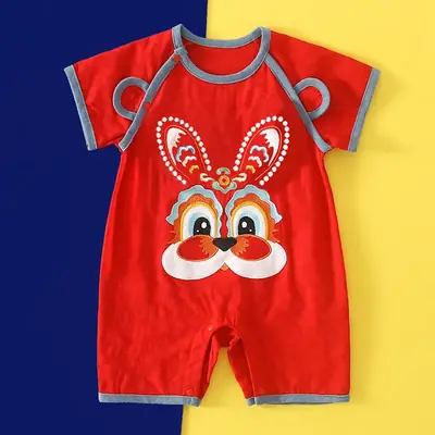 Baby Hakka Climbing Suit One-Body Suit Summer New Thin Baby Catching Week Suit Rabbit Year National Style 100 Days Wine 6263