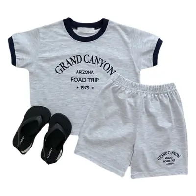 Kids Cotton Summer Pants Set Gray Black Road Trip Design