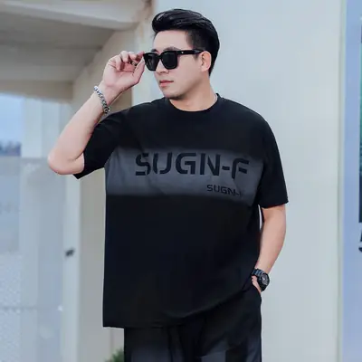 Men Black SUGN-F Ice Silk T-Shirt Plus Size