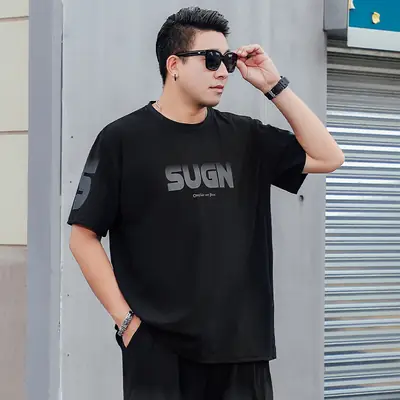 Men Black T-Shirt SUWAN Summer Plus Size