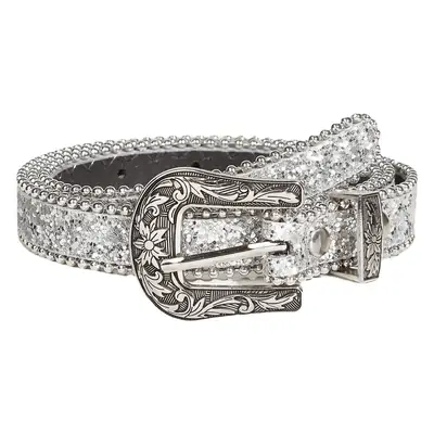 Carved Buckle Belt for Women with Sparkle Decoration