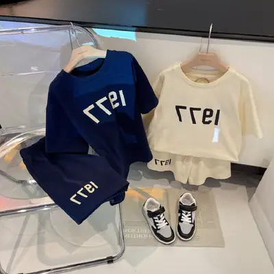 Boys Outfit Set Digital Print Shorts T-Shirt Set Size 26