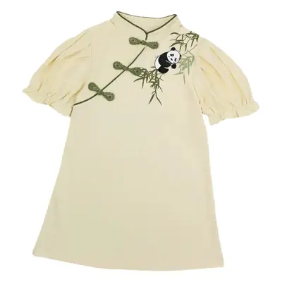 Chinese Panda Embroidered Parent Child Dress Summer Tang Suit