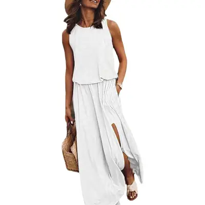 2025 White Sleeveless Cross-Border Dress with Long Skirt