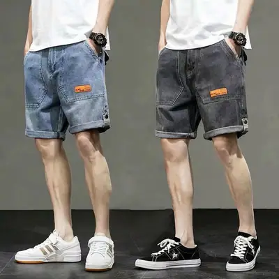 Men Ripped Denim Shorts Large Light Blue