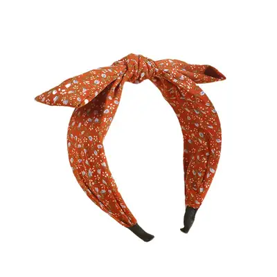Orange Printed Korean Headband with Rabbit Ears
