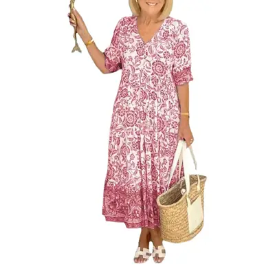 2025 V Neck Floral Dress Large Size Beach Wear