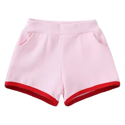 Pink Kids Shorts Set with Red Trim for Girls