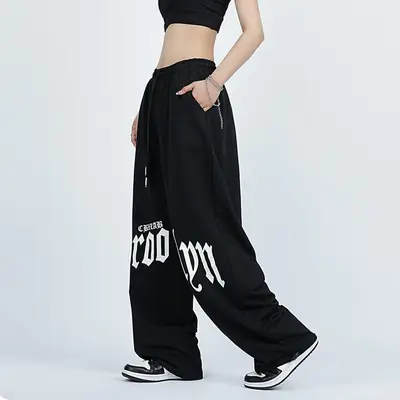 Women Hip-Hop Sweatpants Black High Waist Loose Fit