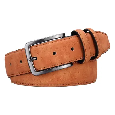 Men's Tan Leather Belt with Silver Buckle
