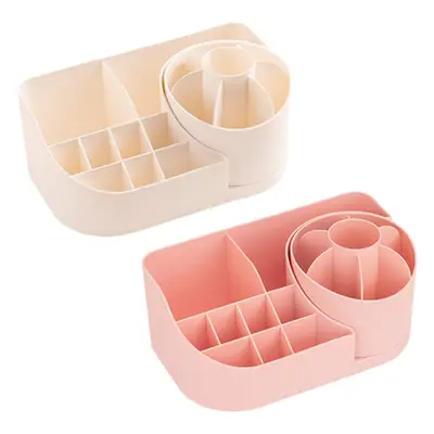 Rotating Makeup Storage Box Pink Beige 2-Pack