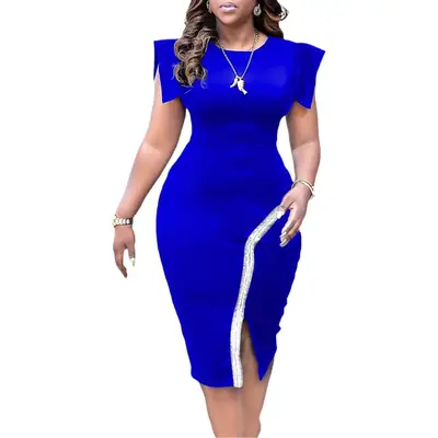 Black Hip Tightening Short Sleeve Dress for Women