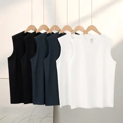 Men's Heavy Cotton Waistcoat Vest Black White