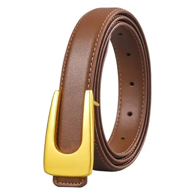 White Leather Belt with Gold Plate Buckle