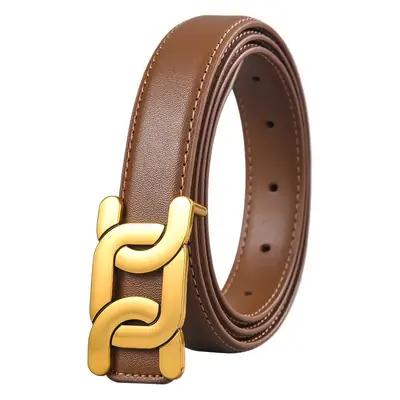 Women's Black Leather Buckle Belt with Gold Logo