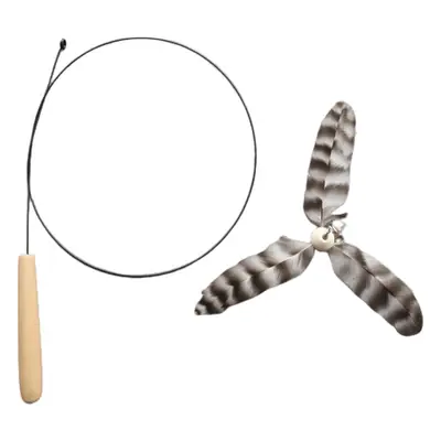 Wooden handle steel wire cat teaser rotating windmill cat teaser natural feather cat toy sound toy kitten self-hi