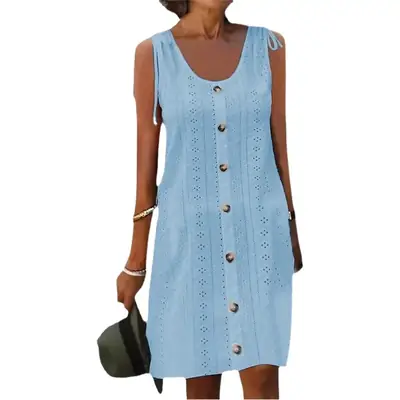 Women's Light Blue Embroidered Sleeveless Skirt