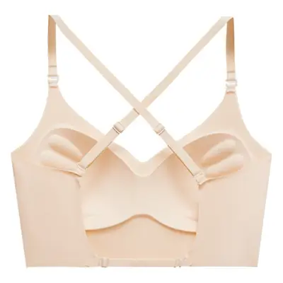 Large U-Shaped Traceless Beauty Back Underwear Women's One-Piece Fixed Cup Inner Hanging Neck Open Back Gathering Non-Rim Bra