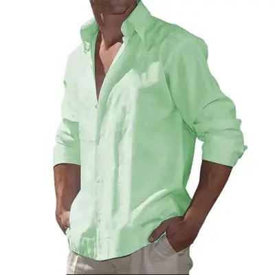 Men's White Long Sleeve Open Button Shirt Large