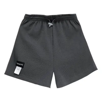 Women Black Waffle Shorts Elastic Waist Wide Leg