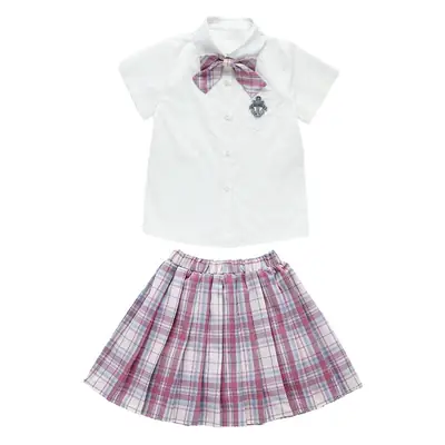 Girls Plaid Pleated Skirt Set Summer School Uniform