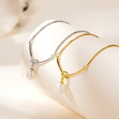 Gold Pearl Knot Necklace for Women