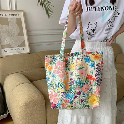 Roses Canvas Large Floral Bag for Women