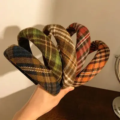 Autumn Plaid Retro Headbands for Women Winter Elegant Wholesale