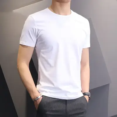 Men White Slim Fit T-Shirt Round Neck