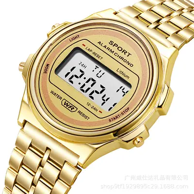 Men Women Gold LED Digital Watch with Steel Belt
