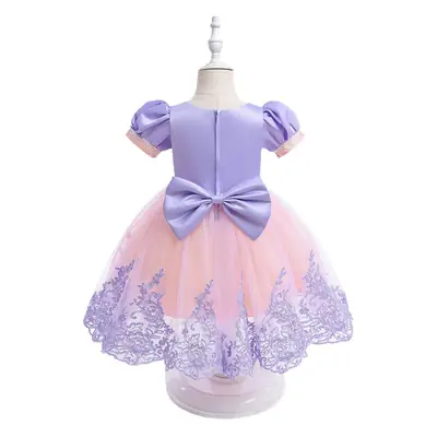 Blue Rapunzel Embroidered Bubble Sleeve Cosplay Dress for Girls