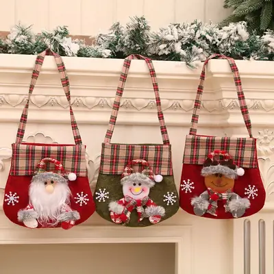 New Plaid Cartoon Christmas Candy Bag Gift Bag